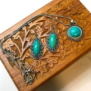 Turquoise and Silver Earrings and Necklace Set
